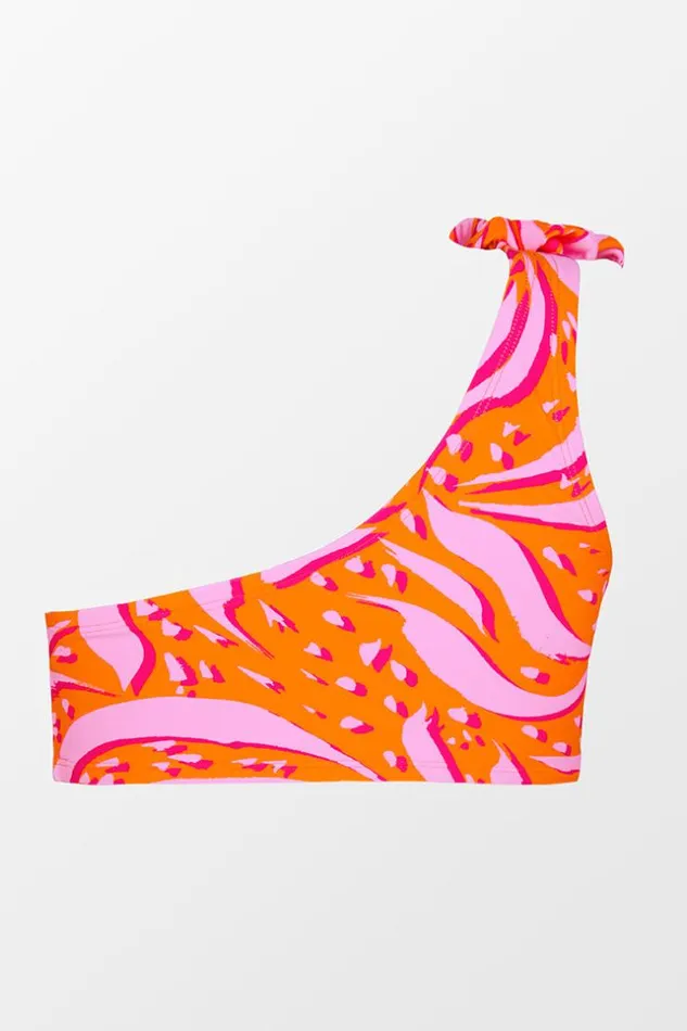 Women Plus Size and Curve Bikinis Cupshe Bright Animal Faux Tie One Shoulder Bralette Plus Size Bikini Top Multicolor