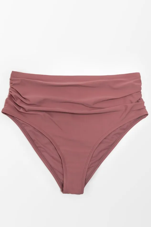 Women Plus Size and Curve Bikinis Cupshe Charmed Romance Shirring High Waist Plus Size Bikini Bottom Rust