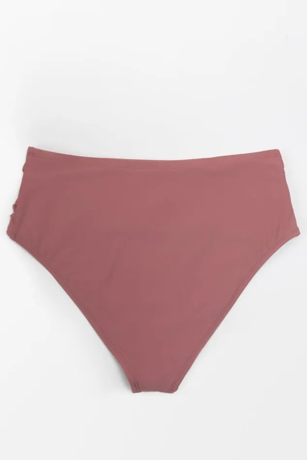 Women Plus Size and Curve Bikinis Cupshe Charmed Romance Shirring High Waist Plus Size Bikini Bottom Rust