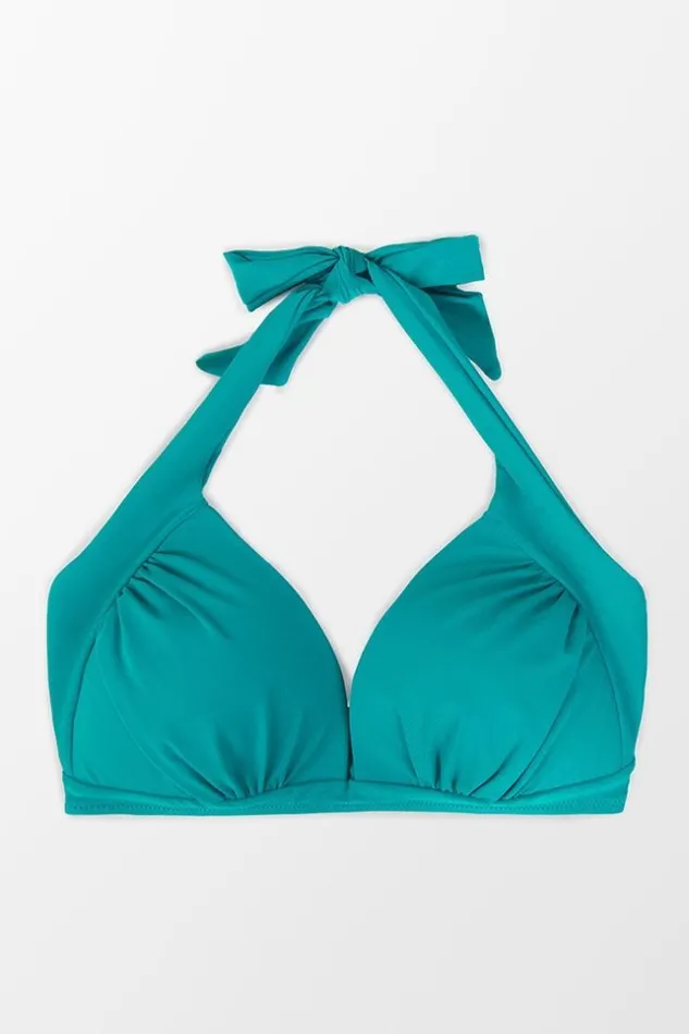 Women Plus Size and Curve Bikinis Cupshe Chaya Halter Back Tie Plus Size Bikini Top Green