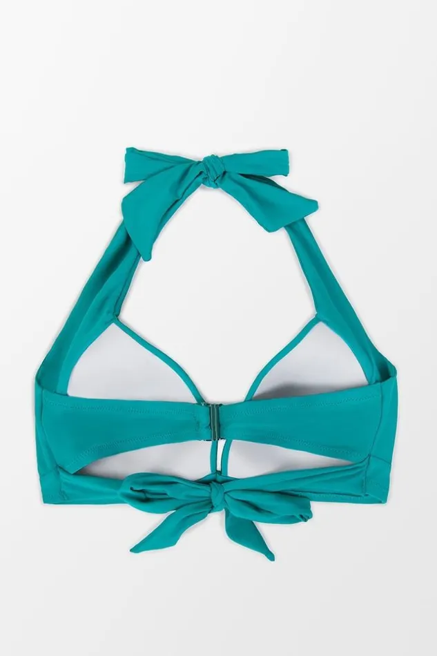 Women Plus Size and Curve Bikinis Cupshe Chaya Halter Back Tie Plus Size Bikini Top Green