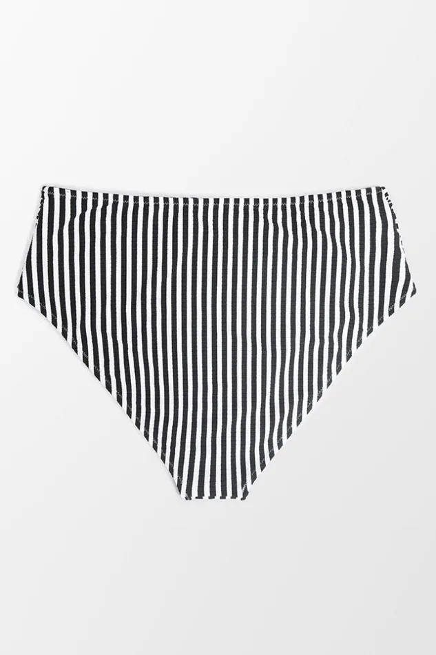 Women Plus Size and Curve Bikinis Cupshe Chaya Striped Ruched High Waist Plus Size Bikini Bottom Blackwhite