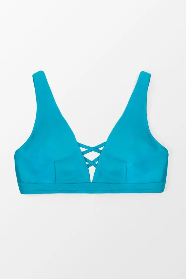 Women Plus Size and Curve Bikinis Cupshe Cynthia Plunge Back Tie Plus Size Bikini Top Teal