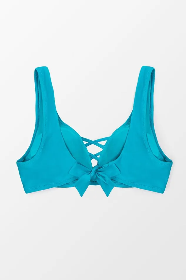 Women Plus Size and Curve Bikinis Cupshe Cynthia Plunge Back Tie Plus Size Bikini Top Teal