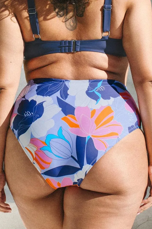 Women Plus Size and Curve Bikinis Cupshe Deep Ocean Side Shirred High Waist Plus Size Bikini Bottom Multicolor