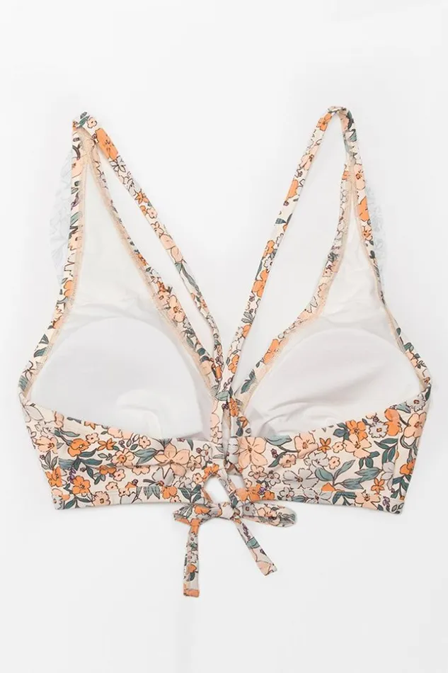 Women Plus Size and Curve Bikinis Cupshe Elodie Ditsy Floral Ruffle Plus Size Bikini Top Pink