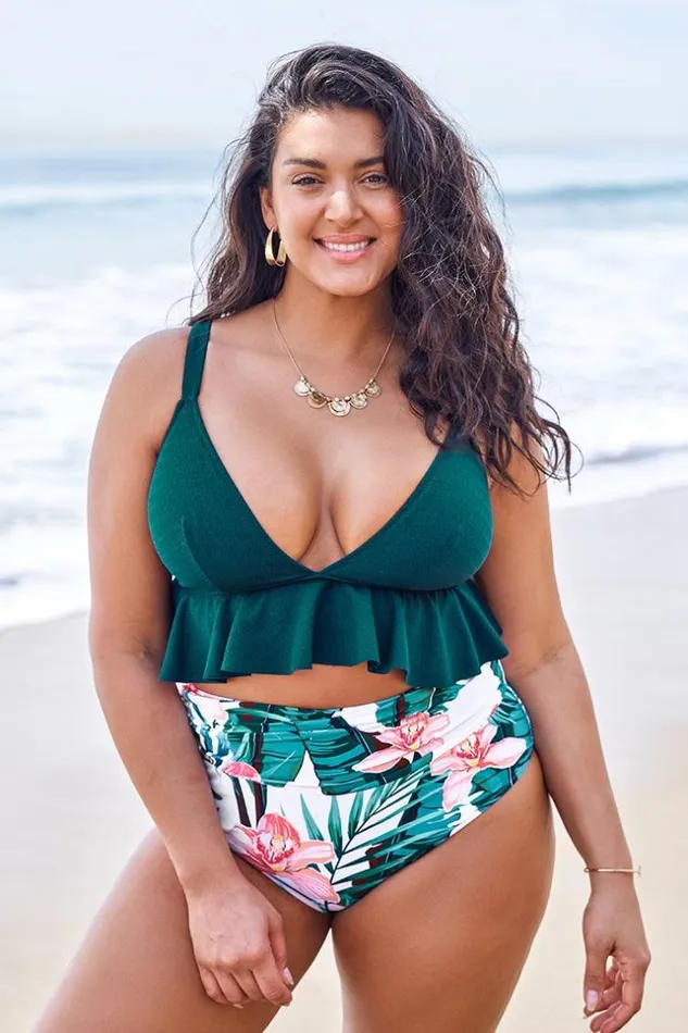 Women Plus Size and Curve Bikinis Cupshe Green And Floral Ruffle Plus Size Bikini Multicolor Women Plus Size and Curve Bikinis Cupshe Green And Floral Ruffle Plus Size Bikini Multicolor