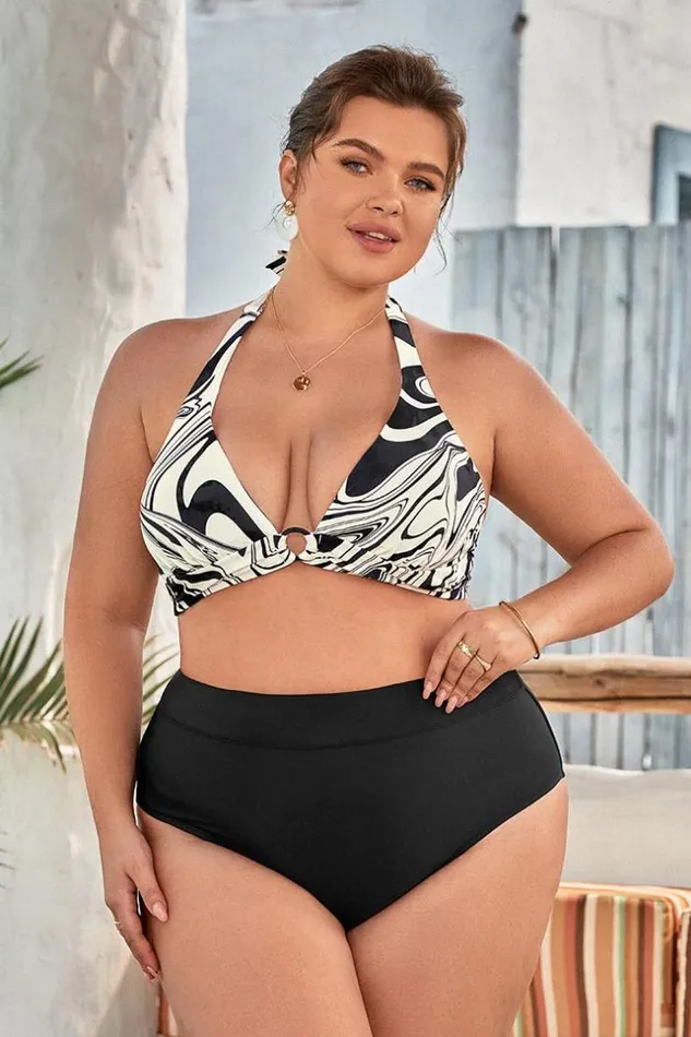 Women Plus Size and Curve Bikinis Cupshe Ink Flow Molded Halter And High Waist Plus Size Bikini Set Blackwhite Women Plus Size and Curve Bikinis Cupshe Ink Flow Molded Halter And High Waist Plus Size Bikini Set Blackwhite