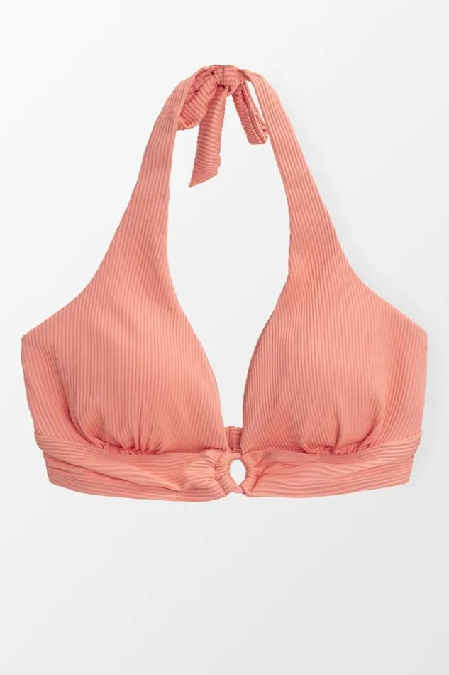 Women Plus Size and Curve Bikinis Cupshe Janet Halter Oring Plus Size Bikini Top Pink
