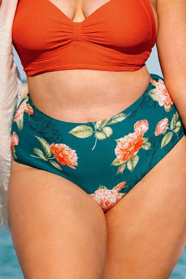 Women Plus Size and Curve Bikinis Cupshe Kora Floral High Waist Plus Size Bikini Bottom Teal Women Plus Size and Curve Bikinis Cupshe Kora Floral High Waist Plus Size Bikini Bottom Teal