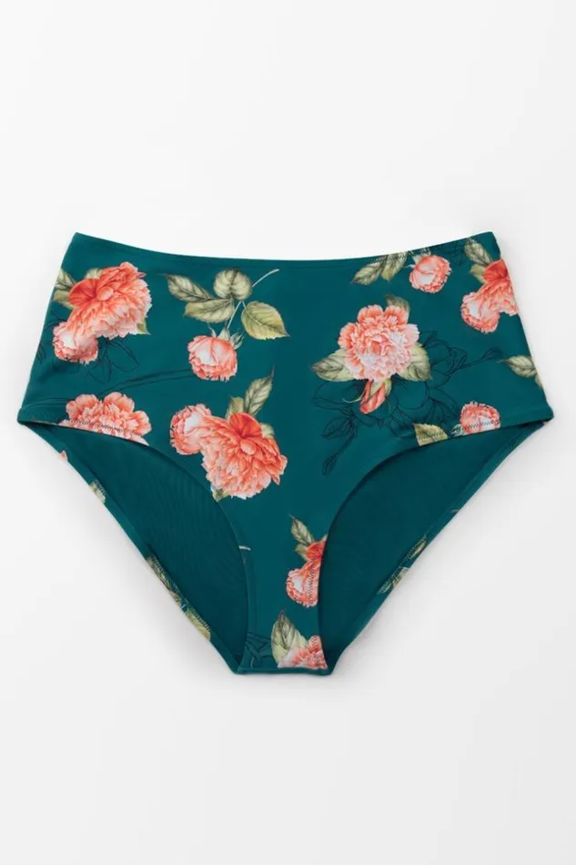 Women Plus Size and Curve Bikinis Cupshe Kora Floral High Waist Plus Size Bikini Bottom Teal