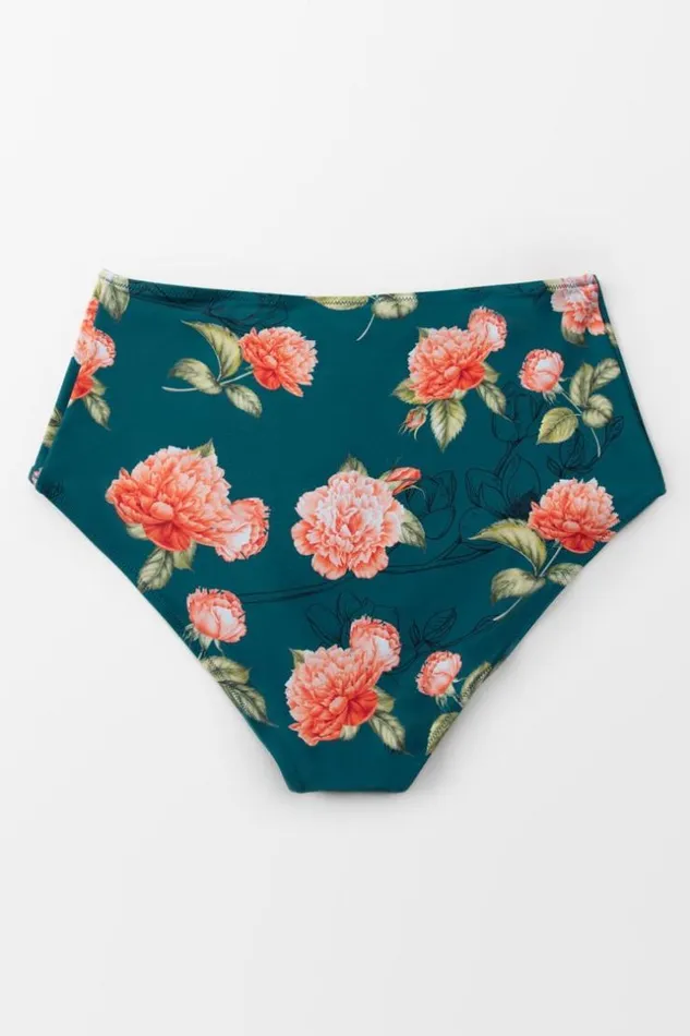 Women Plus Size and Curve Bikinis Cupshe Kora Floral High Waist Plus Size Bikini Bottom Teal