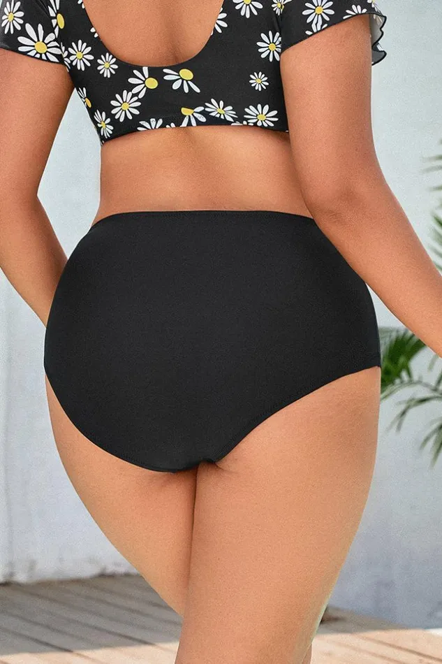 Women Plus Size and Curve Bikinis Cupshe Lucia High Waisted Plus Size Bikini Bottom Black