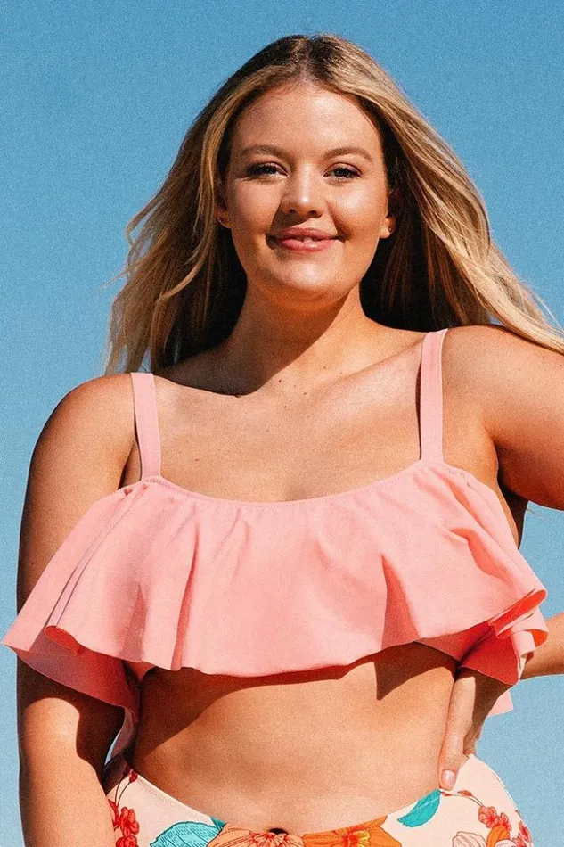 Women Plus Size and Curve Bikinis Cupshe Lucy Pink Ruffle Plus Size Bikini Top Pink Women Plus Size and Curve Bikinis Cupshe Lucy Pink Ruffle Plus Size Bikini Top Pink