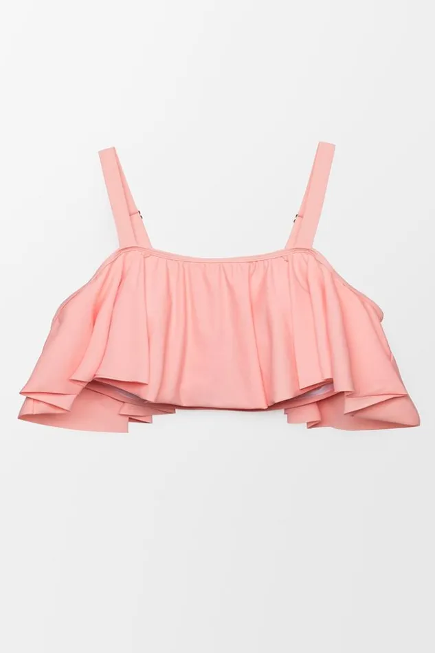 Women Plus Size and Curve Bikinis Cupshe Lucy Pink Ruffle Plus Size Bikini Top Pink