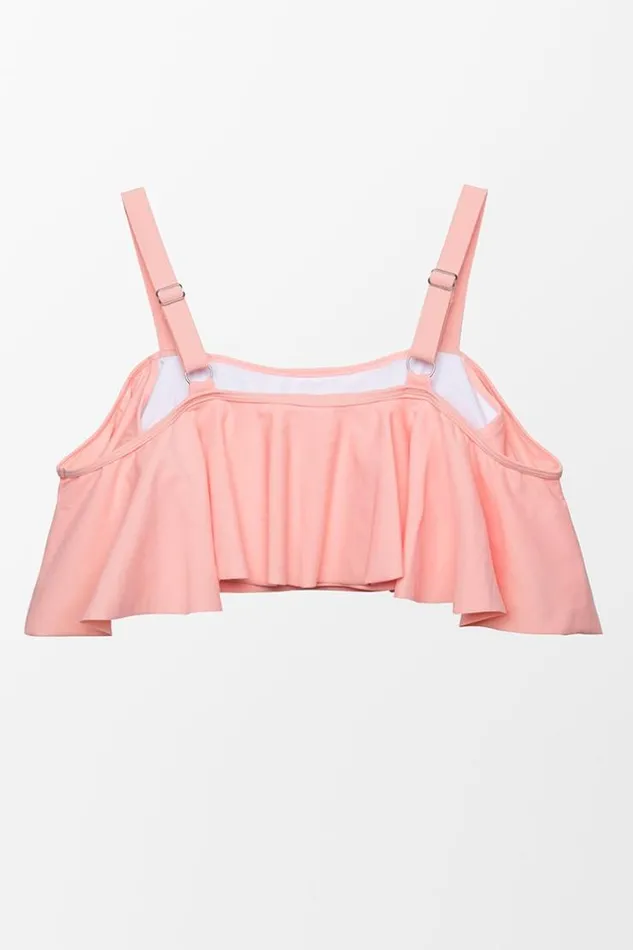 Women Plus Size and Curve Bikinis Cupshe Lucy Pink Ruffle Plus Size Bikini Top Pink
