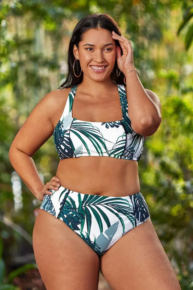 Women Plus Size and Curve Bikinis Cupshe Madelyn Tropical Plus Size Bikini Top Multicolor