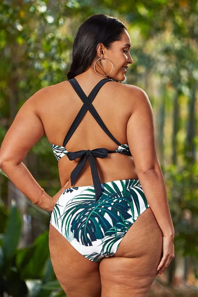Women Plus Size and Curve Bikinis Cupshe Madelyn Tropical Plus Size Bikini Top Multicolor