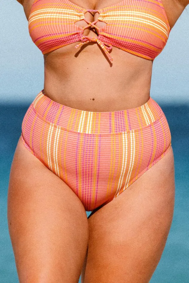 Women Plus Size and Curve Bikinis Cupshe Mercury Stripe Banded High Waist Plus Size Bikini Bottom Multicolor Women Plus Size and Curve Bikinis Cupshe Mercury Stripe Banded High Waist Plus Size Bikini Bottom Multicolor