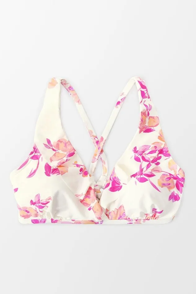 Women Plus Size and Curve Bikinis Cupshe Nichole Floral Ruffle Trim Plus Size Bikini Top Multicolor