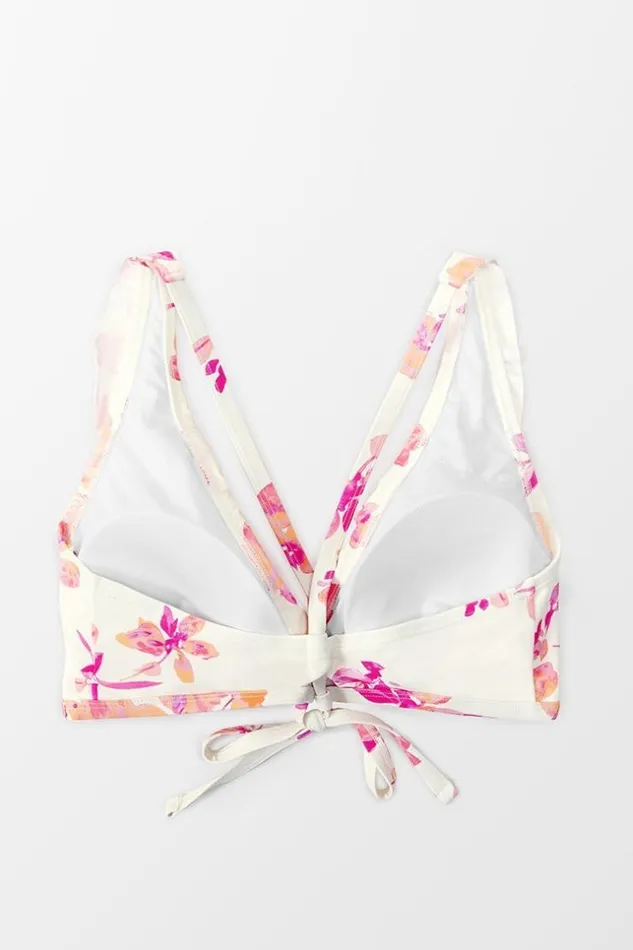 Women Plus Size and Curve Bikinis Cupshe Nichole Floral Ruffle Trim Plus Size Bikini Top Multicolor