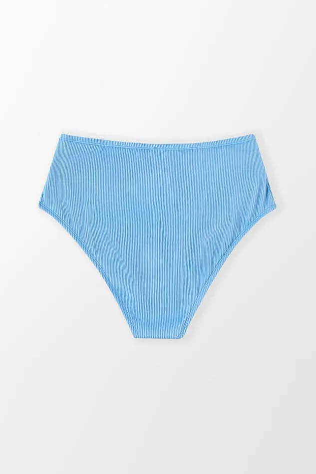 Women Plus Size and Curve Bikinis Cupshe Strawberry Field Front Tie High Waist Plus Size Bikini Bottom Blue