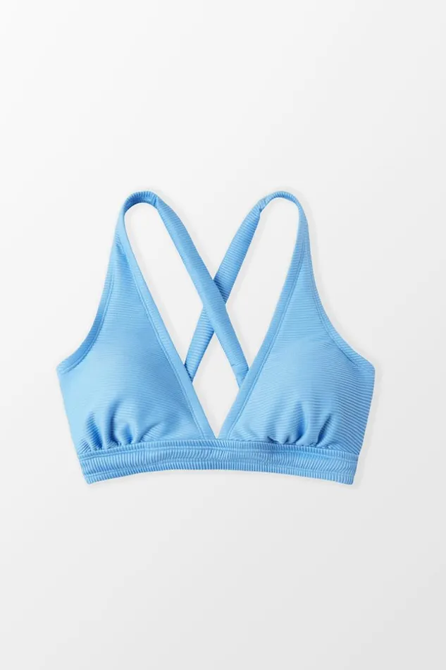 Women Plus Size and Curve Bikinis Cupshe Strawberry Field Tall Tri Plus Size Bikini Top Blue