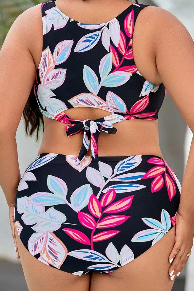 Women Plus Size and Curve Bikinis Cupshe Summer Of Love Scoop Cut Out Plus Size Bikini Set Multicolor