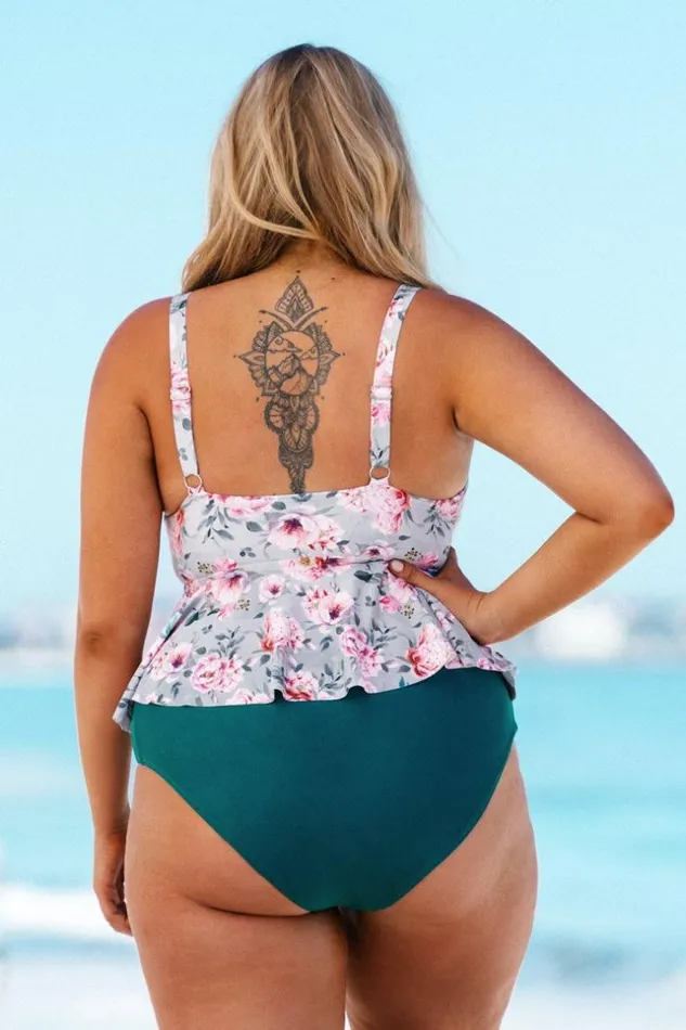 Women Plus Size and Curve Bikinis Cupshe Teal High Waisted Plus Size Bikini Bottom Teal