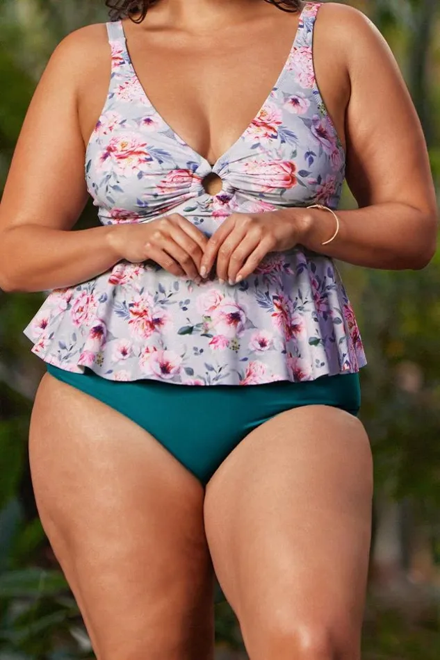 Women Plus Size and Curve Bikinis Cupshe Teal High Waisted Plus Size Bikini Bottom Teal