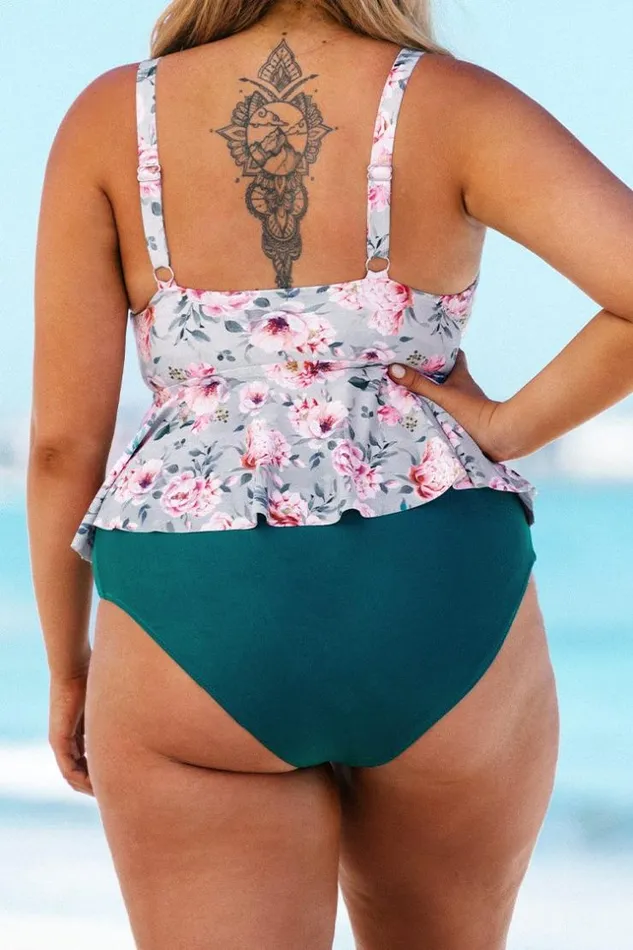 Women Plus Size and Curve Bikinis Cupshe Teal High Waisted Plus Size Bikini Bottom Teal