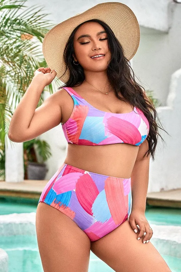 Women Plus Size and Curve Bikinis Cupshe Vapor Wave Bralette Plus Size Bikini Set Multicolor Women Plus Size and Curve Bikinis Cupshe Vapor Wave Bralette Plus Size Bikini Set Multicolor