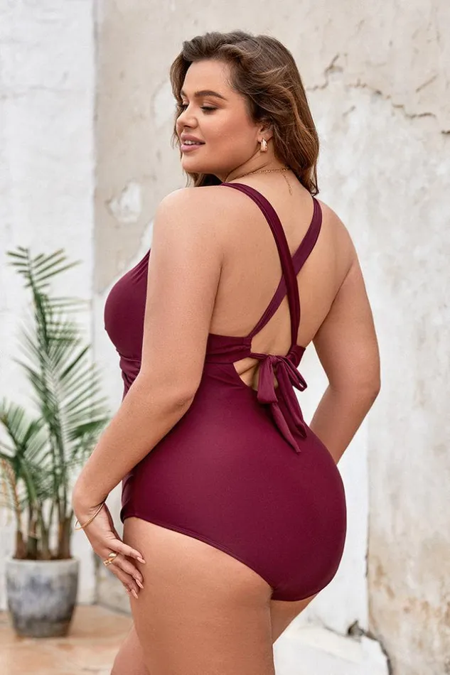 Women Plus Size and Curve Swimsuits Cupshe Keep It Cool Molded Twist Front Plus Size One Piece Swimsuit Red