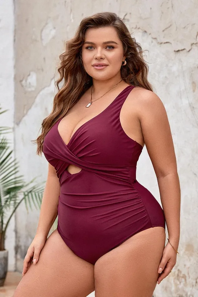 Women Plus Size and Curve Swimsuits Cupshe Keep It Cool Molded Twist Front Plus Size One Piece Swimsuit Red