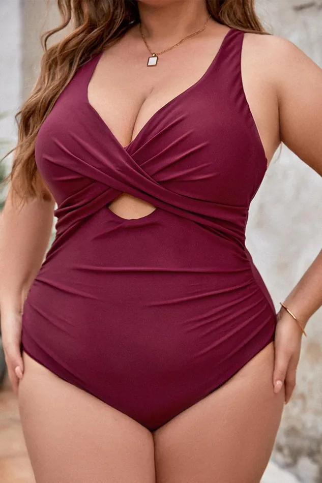 Women Plus Size and Curve Swimsuits Cupshe Keep It Cool Molded Twist Front Plus Size One Piece Swimsuit Red