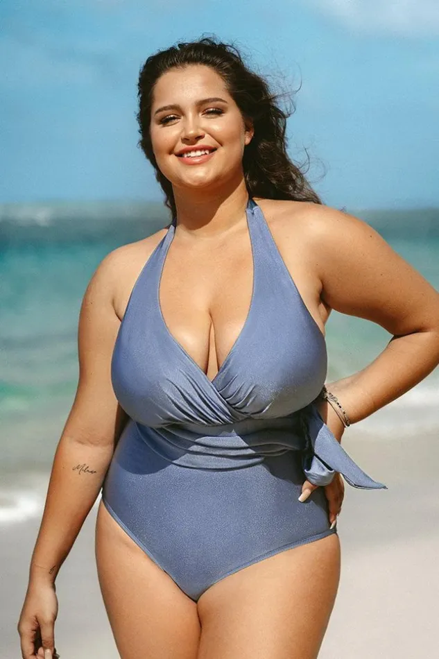 Women Plus Size and Curve Swimsuits Cupshe Lesly Vneck Halter Belt Plus Size One Piece Swimsuit Blue Women Plus Size and Curve Swimsuits Cupshe Lesly Vneck Halter Belt Plus Size One Piece Swimsuit Blue