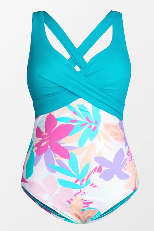 Women Plus Size and Curve Swimsuits Cupshe Mult Spring Molded Twist Front Plus Size One Piece Swimsuit Multicolor