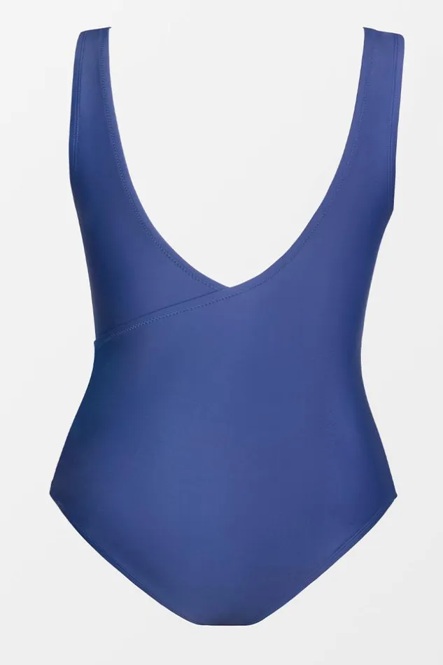 Women Plus Size and Curve Swimsuits Cupshe Santorini Solid Molded Wrap Front Plus Size One Piece Swimsuit Blue