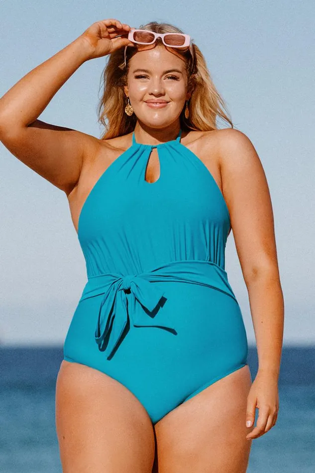 Women Plus Size and Curve Swimsuits Cupshe Spring Macaron Solid High Neck Plus Size One Piece Swimsuit Teal Women Plus Size and Curve Swimsuits Cupshe Spring Macaron Solid High Neck Plus Size One Piece Swimsuit Teal