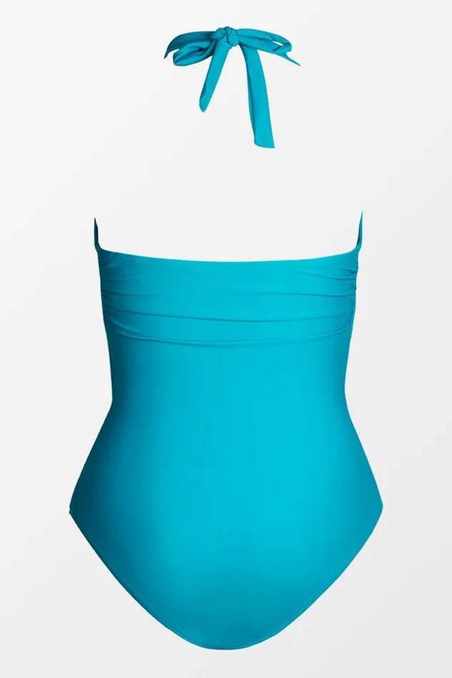 Women Plus Size and Curve Swimsuits Cupshe Spring Macaron Solid High Neck Plus Size One Piece Swimsuit Teal