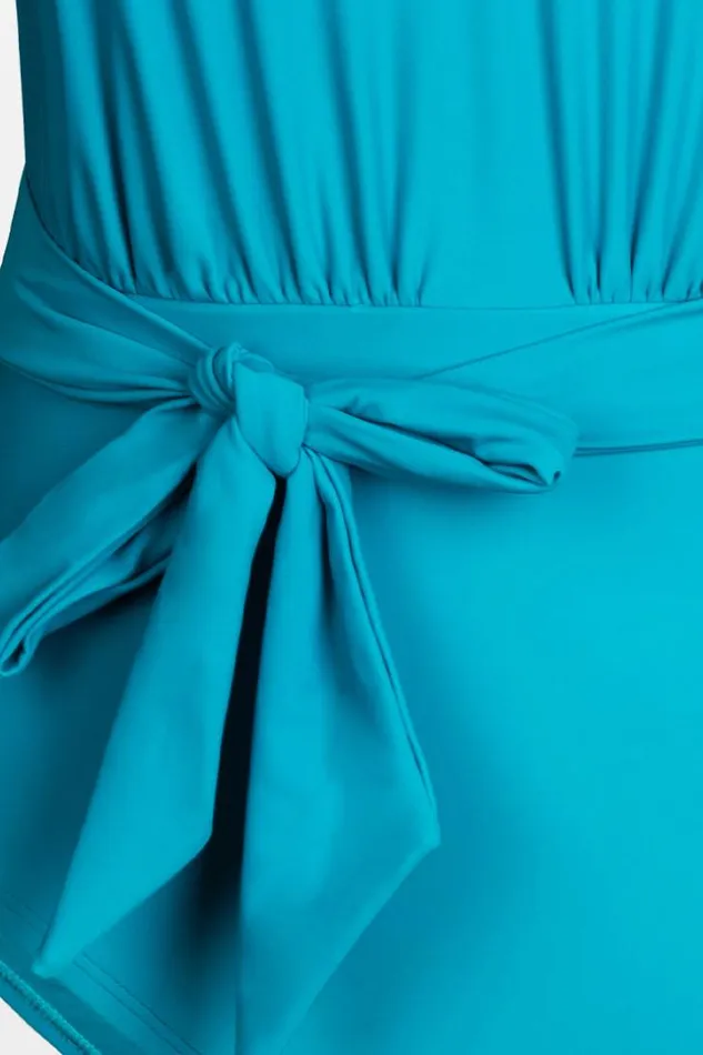 Women Plus Size and Curve Swimsuits Cupshe Spring Macaron Solid High Neck Plus Size One Piece Swimsuit Teal