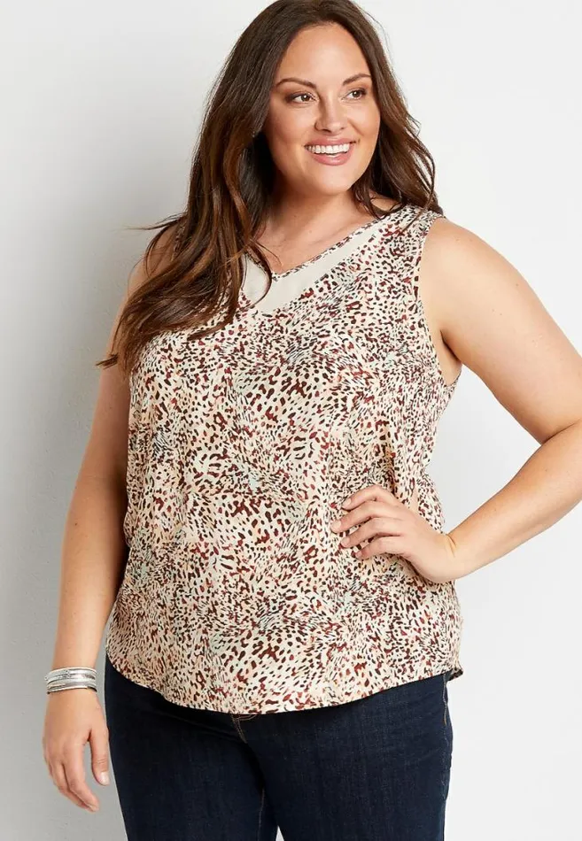 Women Plus Size Animal Print Sheer Inset V Neck Tank Top Maurices Plus Tops