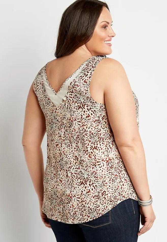 Women Plus Size Animal Print Sheer Inset V Neck Tank Top Maurices Plus Tops