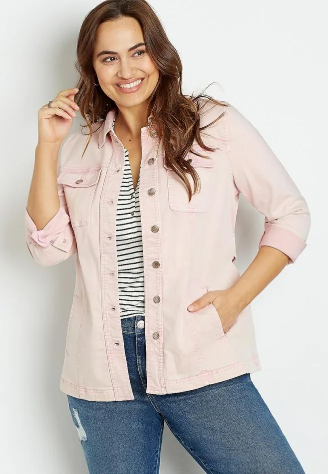 Women Plus Size Belted Denim Trench Jacket Maurices Plus Tops