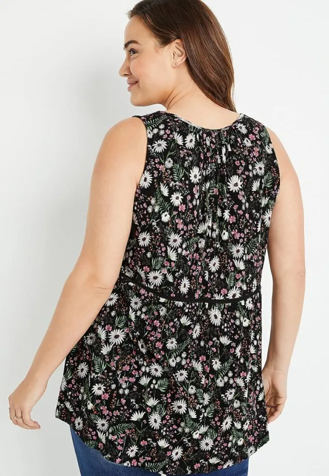 Women Plus Size Black Daisy Tunic Tank Top Maurices Plus Tops
