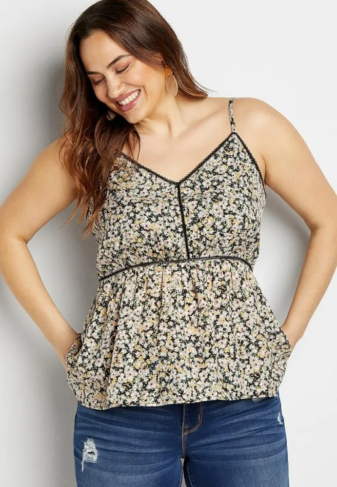 Women Plus Size Black Floral Peplum Tank Top Maurices Plus Tops
