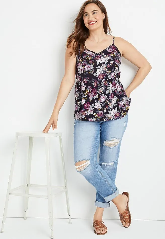 Women Plus Size Black Floral Peplum Tank Top Maurices Plus Tops
