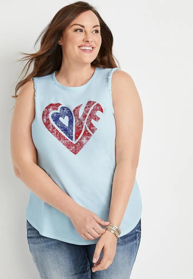 Women Plus Size Blue Americana Heart Graphic Tank Top Maurices Plus Tops