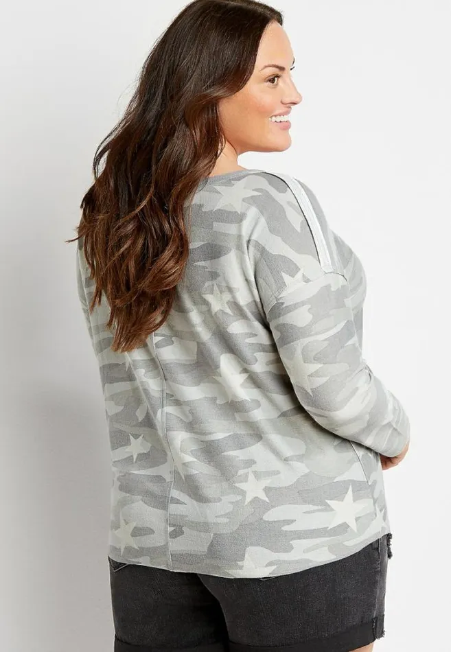 Women Plus Size Camo Star Crew Neck Sweatshirt Maurices Plus Tops