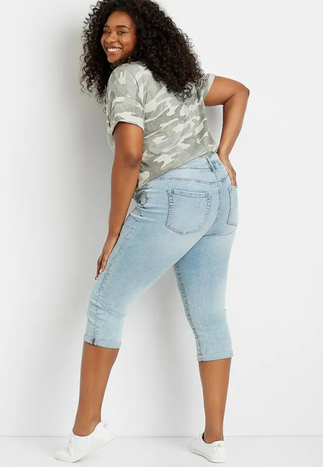 Women Plus Size Denimflex Light Ripped Cuffed Capri Maurices Plus Bottoms